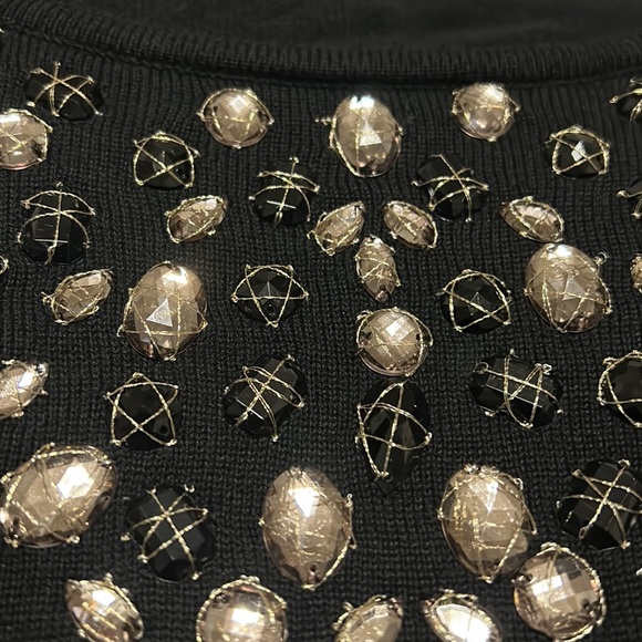 Reba Pretty BLACK Long Sleeve Sweater embellished w/Black & White 💎Stones SZ XL - Picture 5 of 6